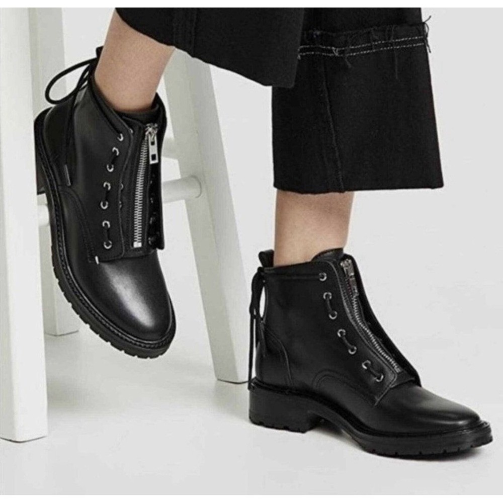 Rag & Bone Cannon Combat Zipper Boots in Black Leather Size 7 US 37 EU NEW